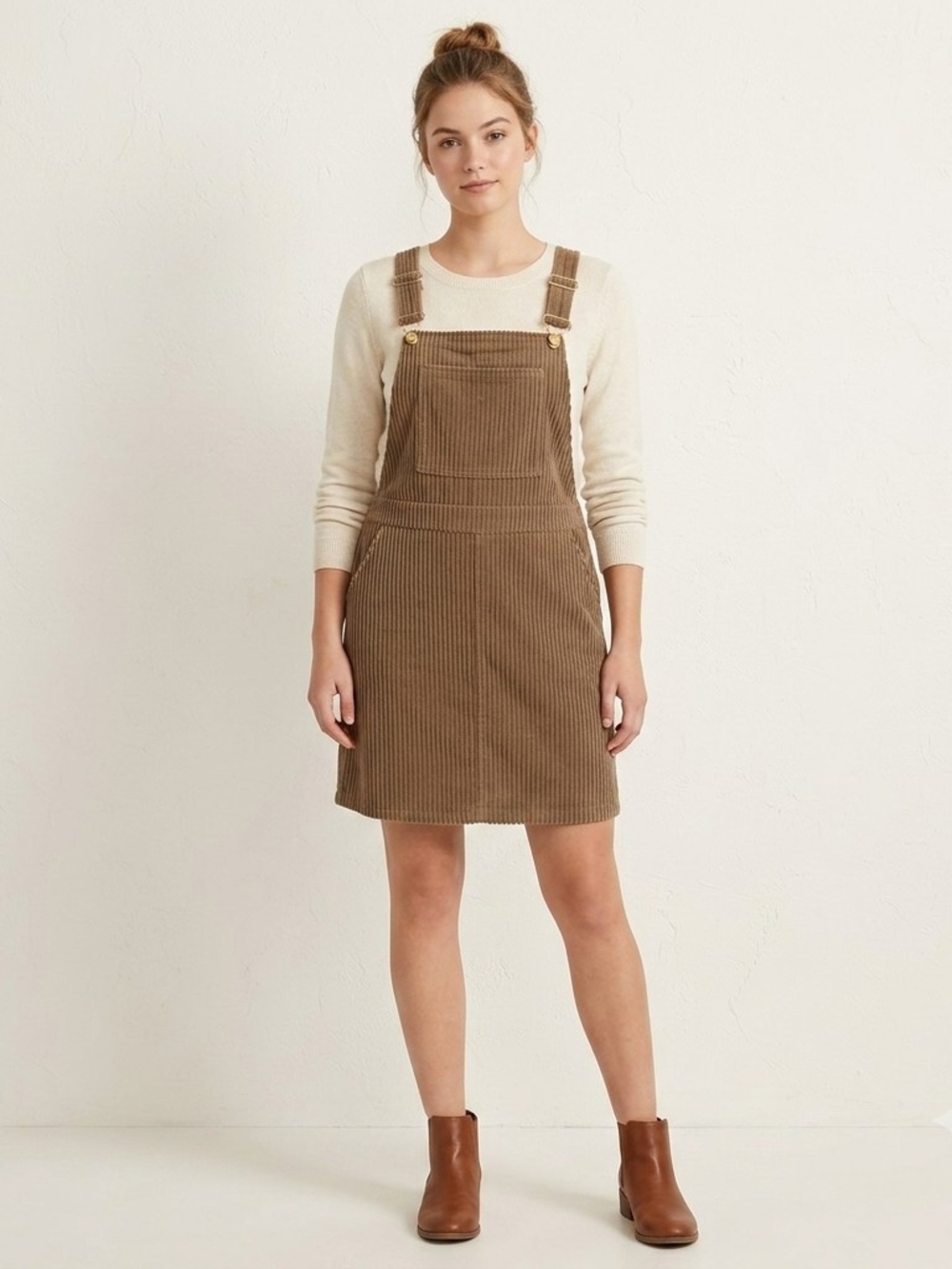 No Boundaries Brown Corduroy Pinafore Jumper Dress Size Large 11-13 Adjustable